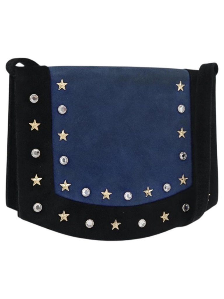 Authentic Saint Laurent Shoulder Bag Suede Black Gold Silver
